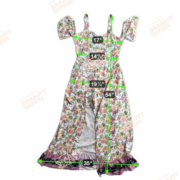 ANGIE Tropical Pineapple Hi Low Maxi Dress NEW Puff Sleeves Sweetheart Neck M - Picture 2 of 8